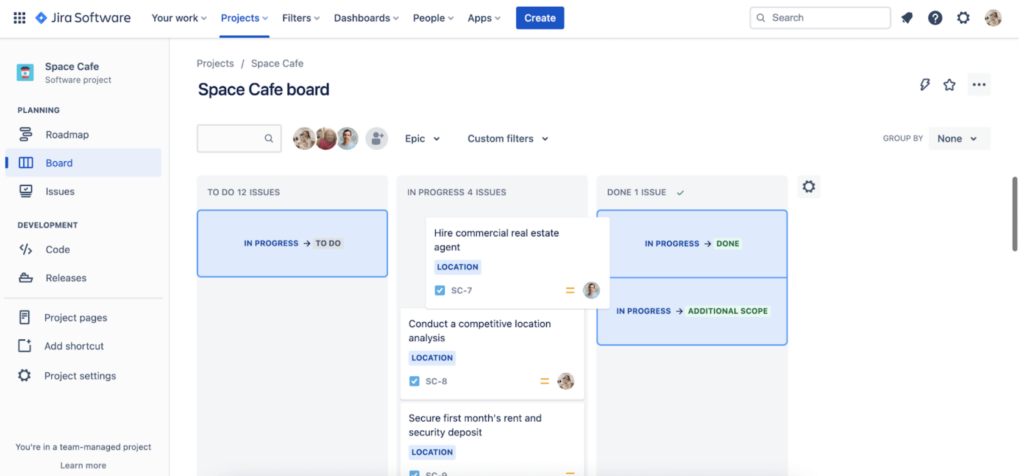 Так выглядит бэклог с задачами Jira в рамках команды или подразделения