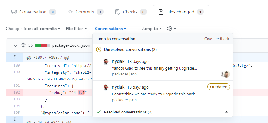 Пример комментариев в рамках Code Review на GitHub 
